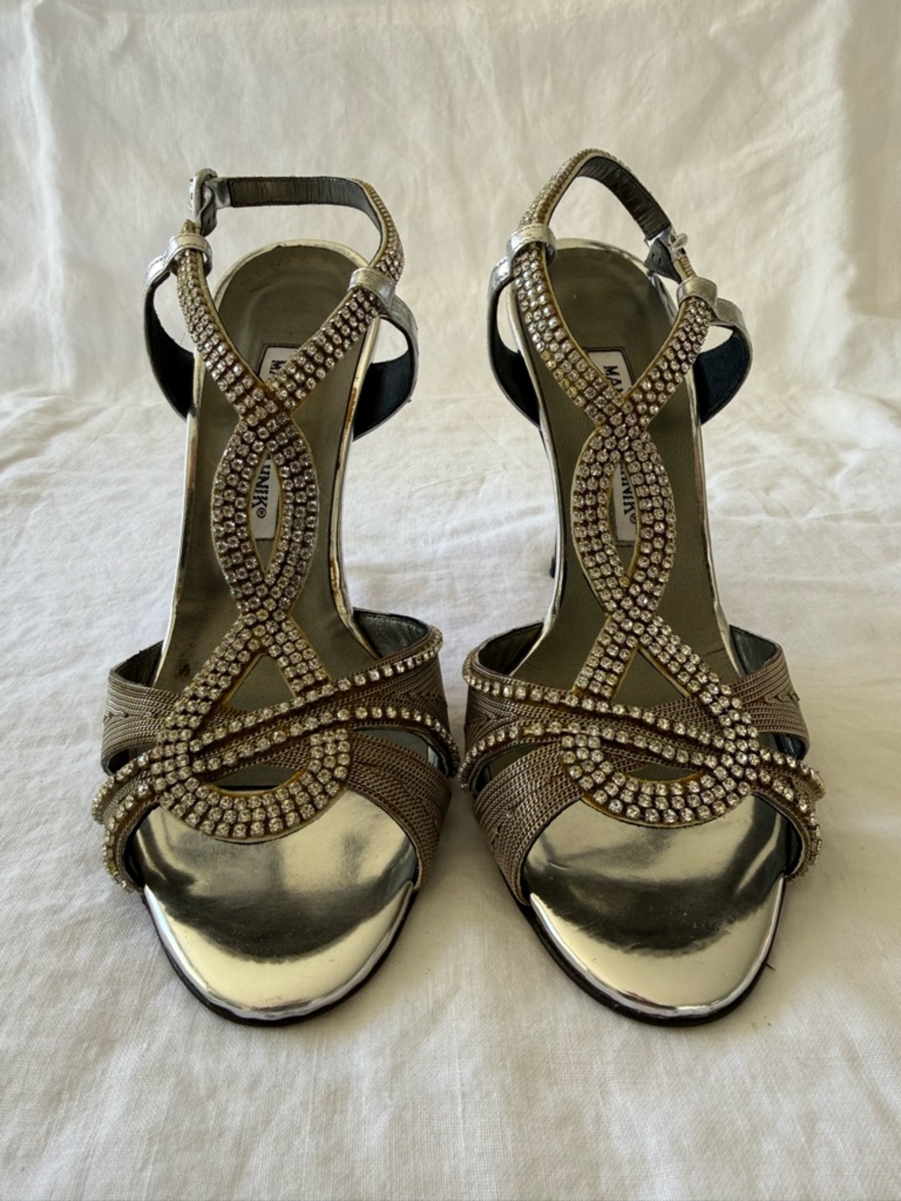 Embellished Metallic Evening Sandals - Silver
